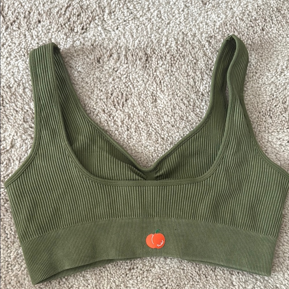 Peached large Olive Green Ribbed Sports Bra